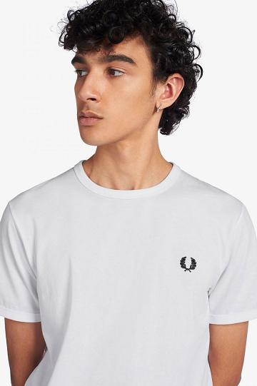 White Fred Perry Ringer Men's T Shirts | PH 1751UZGT